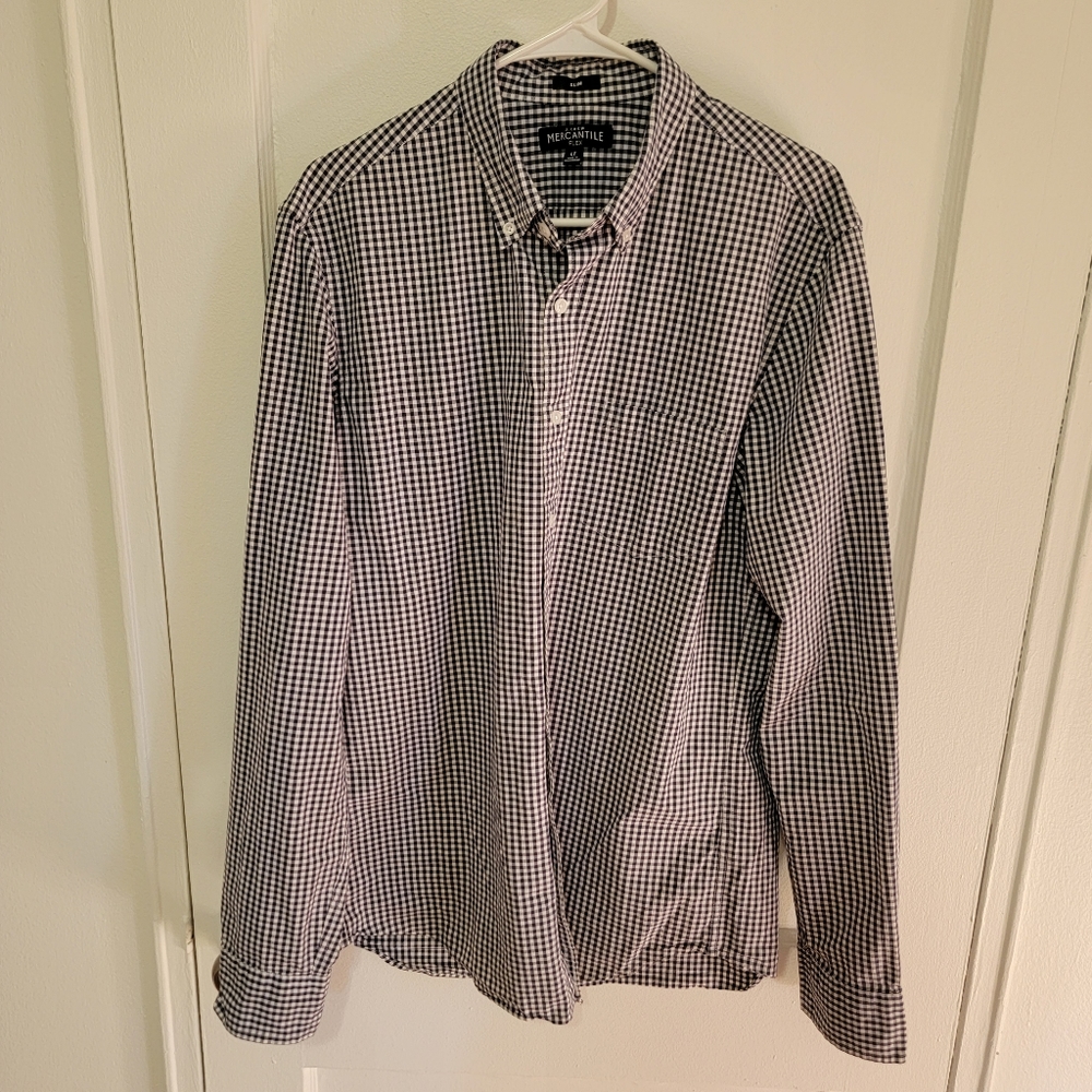 J. Crew Mercantile Plaid (not flannel) Dress Shirt Tall Large Slim Dark Blue